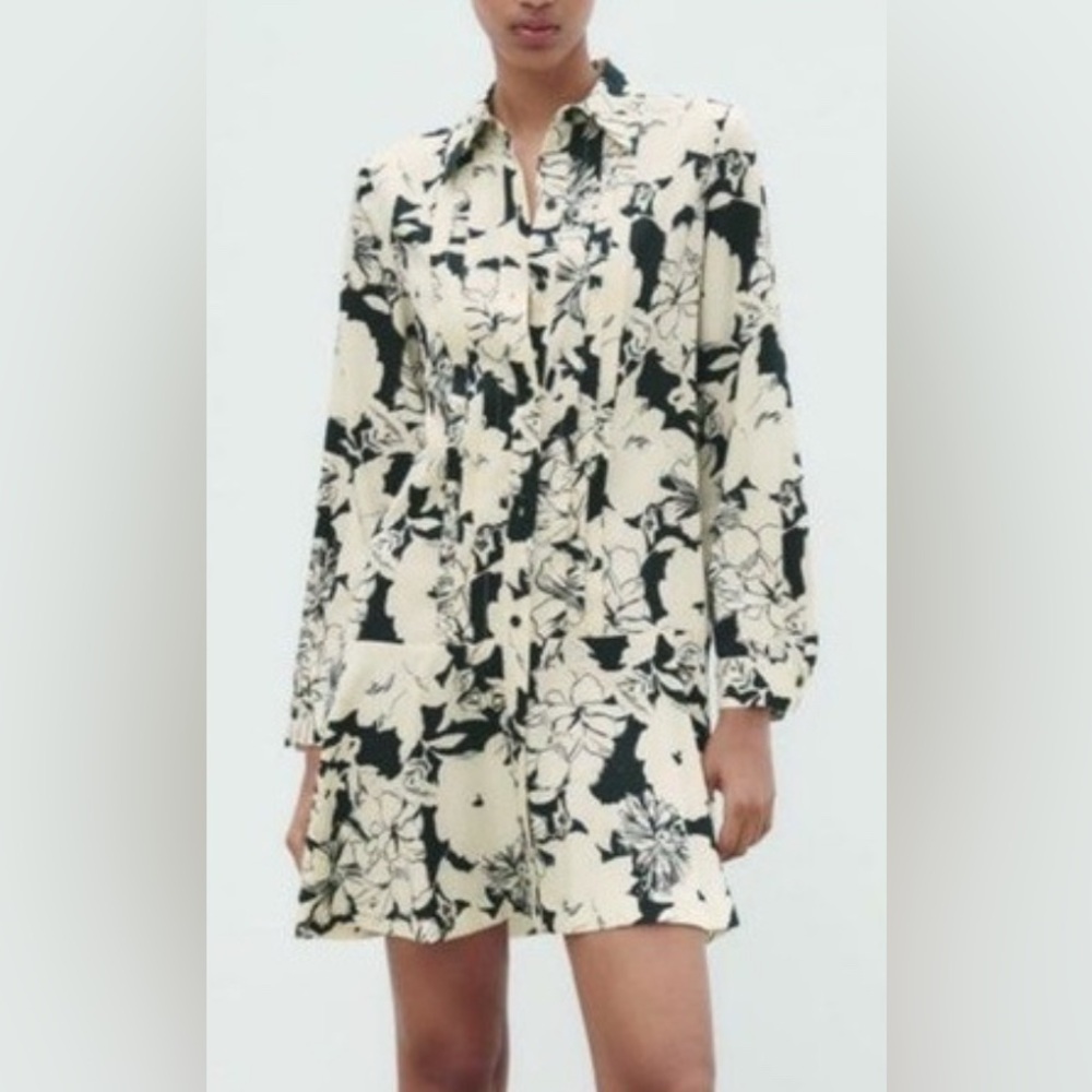 Zara Floral Shirt Long Sleeve Dress. NWT